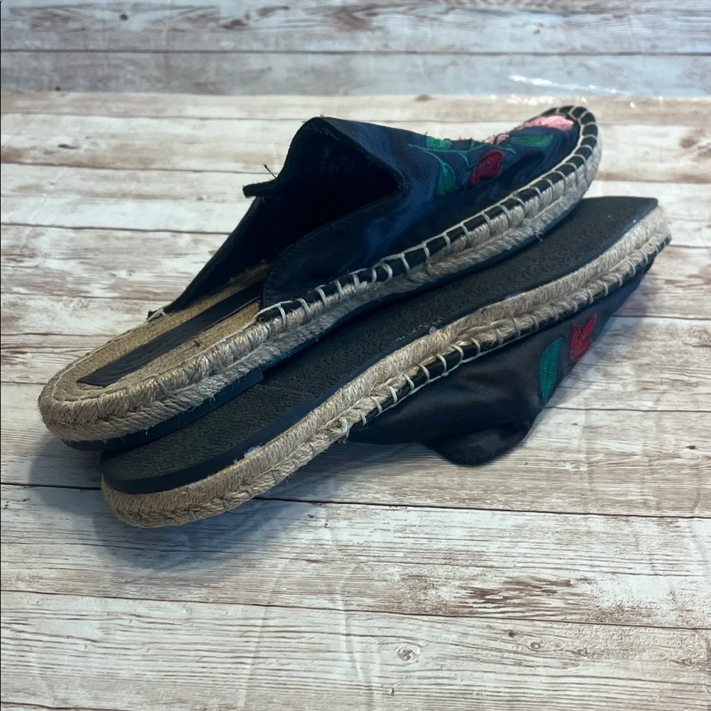 Zara Black Satin Floral Embroidered Espadrilles Size 38